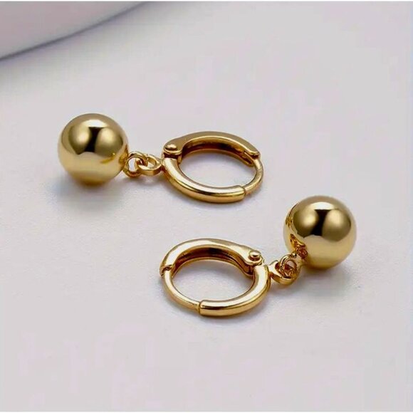 Polished Gold Sphere Drop Earrings - Picture 2 of 4
